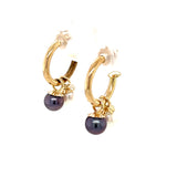 ESTATE 14KY Gold Convertible Hoop Earrings with White & Black Pearl Dangles