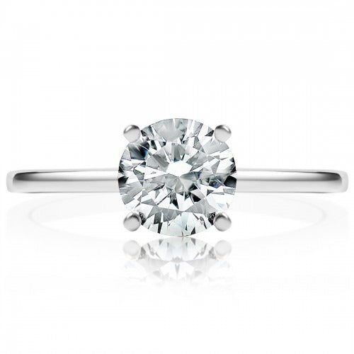 MTO - 14K White Gold Round Solitaire Thin Band Engagement Ring