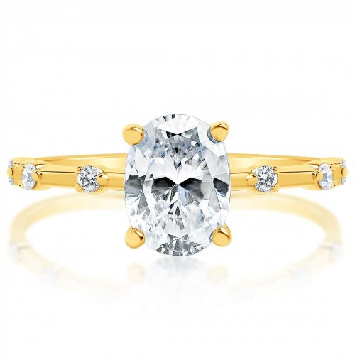 MTO - 14K Gold Oval .09ctw Diamond Spaced Diamond Band Engagement Ring