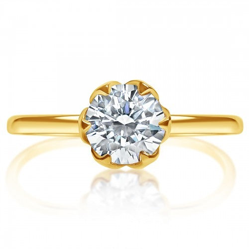 MTO - 14K Yellow Gold Round Solitaire Tulip Head Engagement Ring