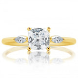MTO - 14K Yellow Gold Cushion Diamond .16ctw  Marquise Sidestones Engagement Ring