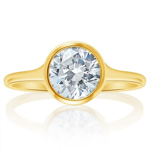 MTO - 14K Yellow Gold Round Diamond Bezel Set Graduated Shank Engagement Ring for 1.5ct Center