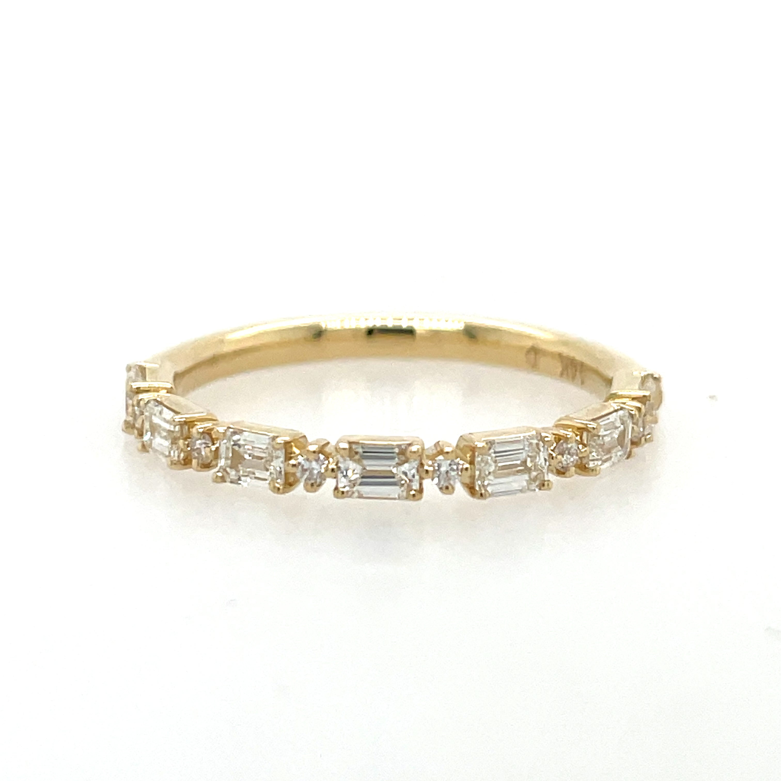 14K Yellow Gold .57ct tw Alternating Round & Baguette Diamond Band ...