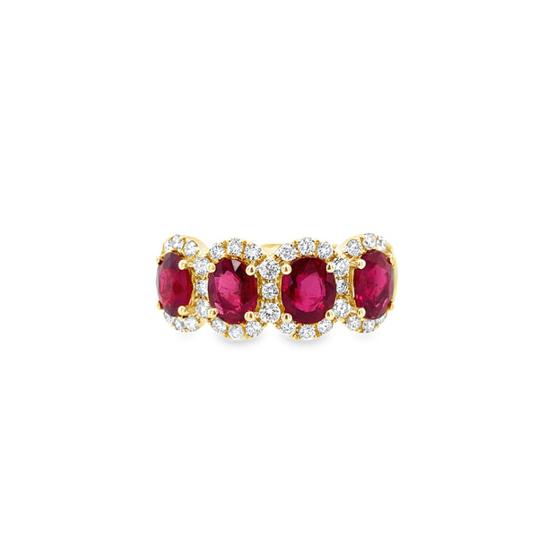 14K Yellow Gold Oval Ruby and Diamond Halo Ring