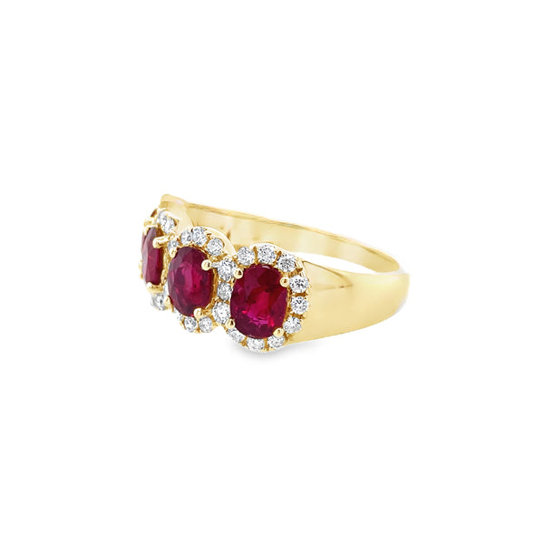 14K Yellow Gold Oval Ruby and Diamond Halo Ring