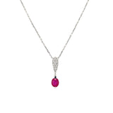14K White Gold Ruby Pendant Necklace with Diamond Bail