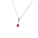 14K White Gold Ruby Pendant Necklace with Diamond Bail