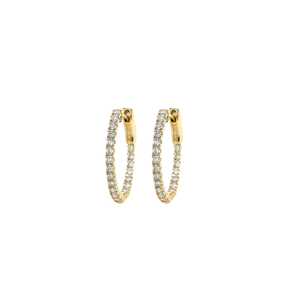 14K Yellow Gold .71ctw Diamond Oval Hinged Hoop Earrings
