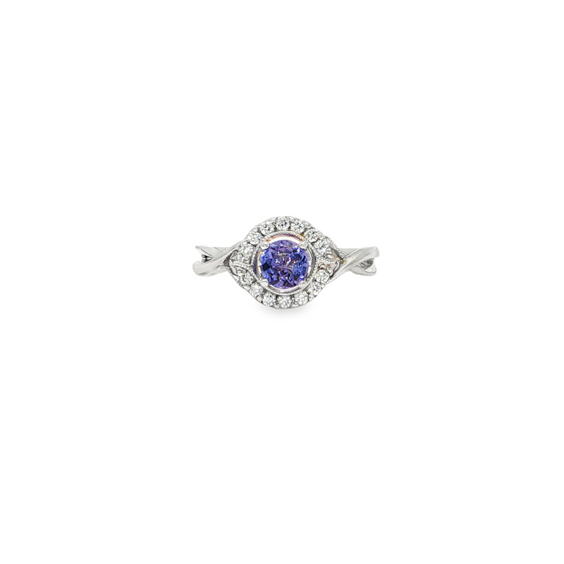 14k White Gold Round Tanzanite Halo Ring
