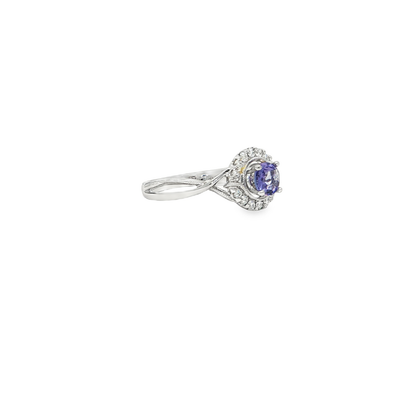 14k White Gold Round Tanzanite Halo Ring