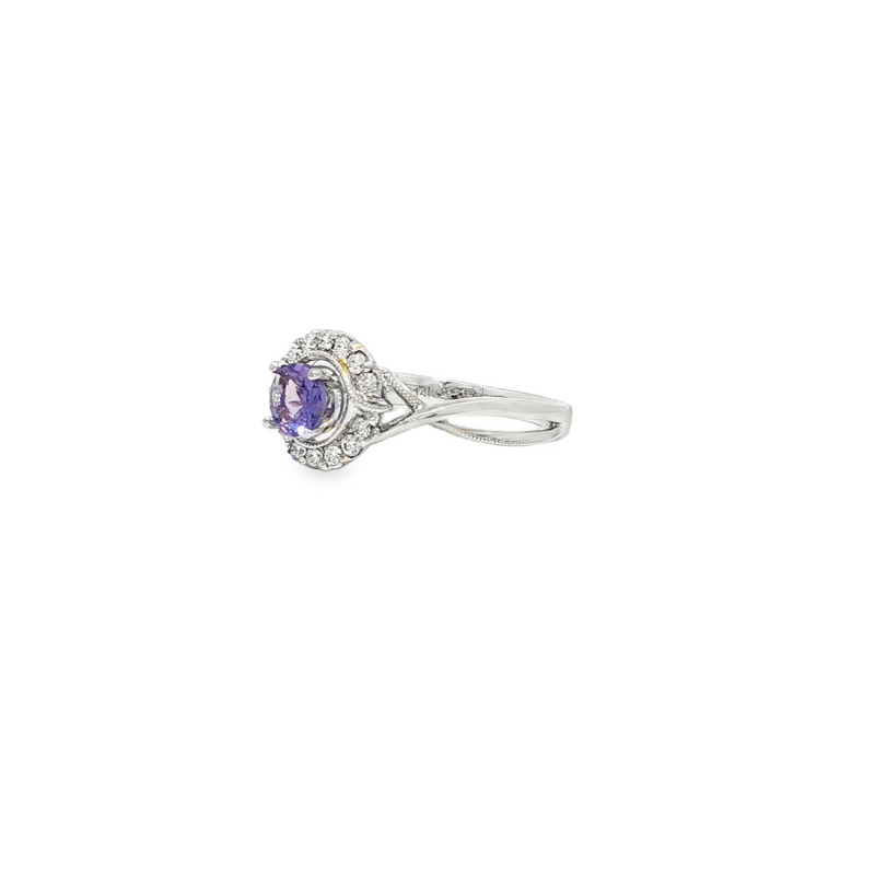 14k White Gold Round Tanzanite Halo Ring