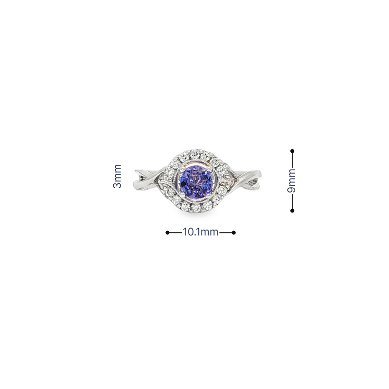 14k White Gold Round Tanzanite Halo Ring