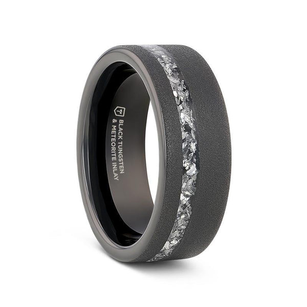 ABYSS Sandblasted  Black Tungsten Band with Meteorite Fragments Inlay - 8mm