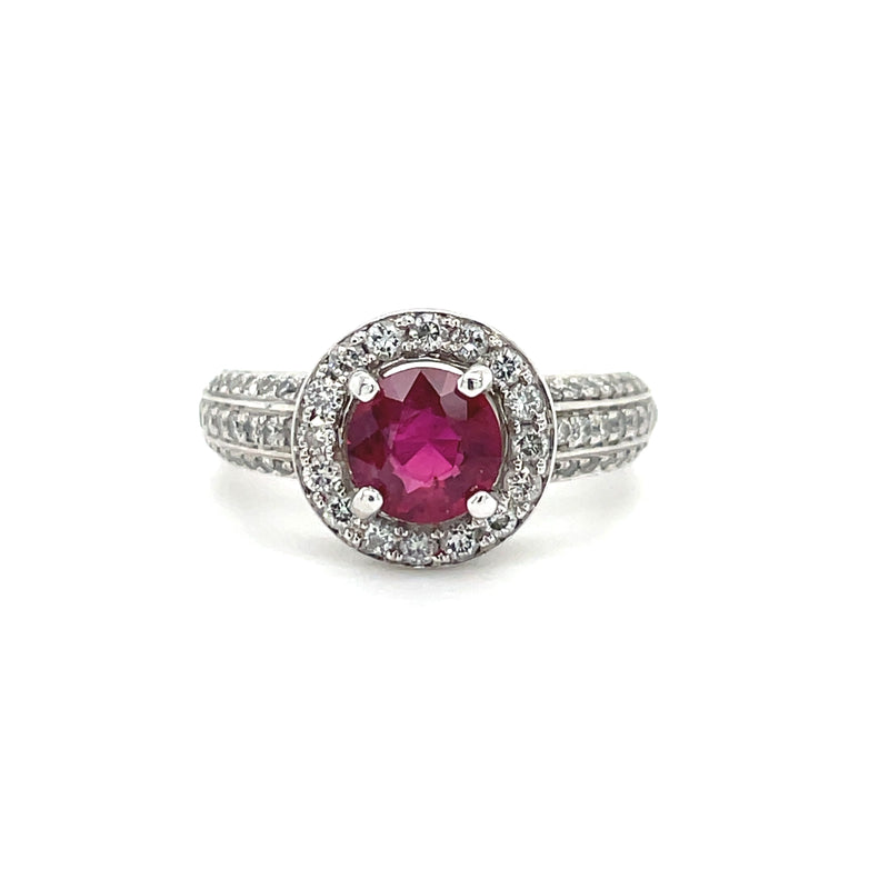 Estate 14K .98ct Round Ruby & Diamond Halo Style Ring