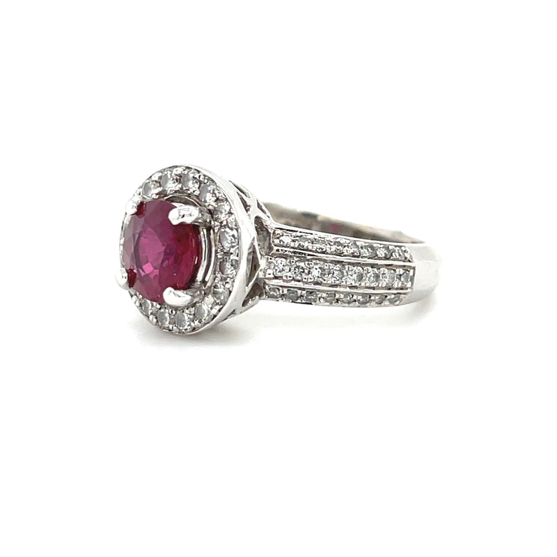 Estate 14K .98ct Round Ruby & Diamond Halo Style Ring