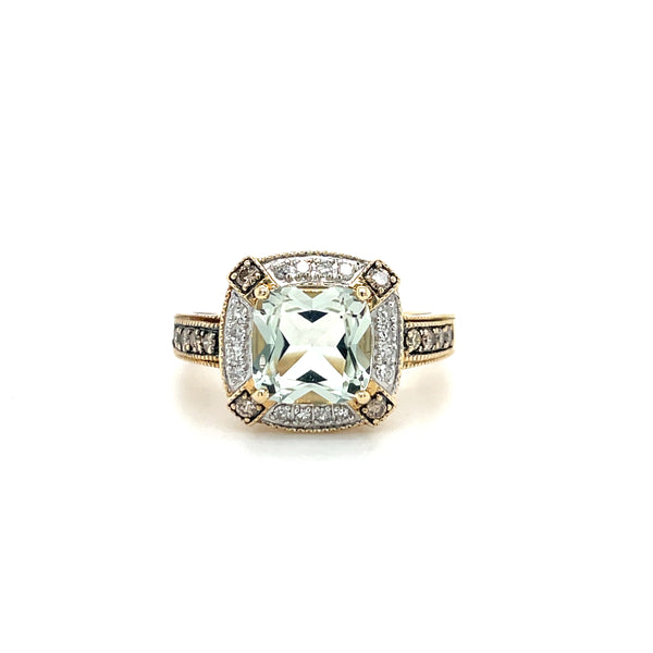 Estate Green Quartz Ring with Diamond Halo