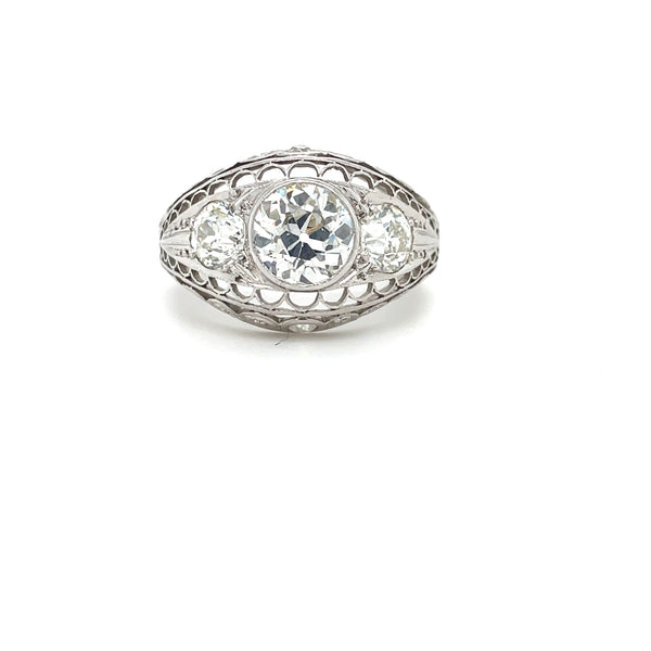 Estate Platinum Diamond Filigree Ring