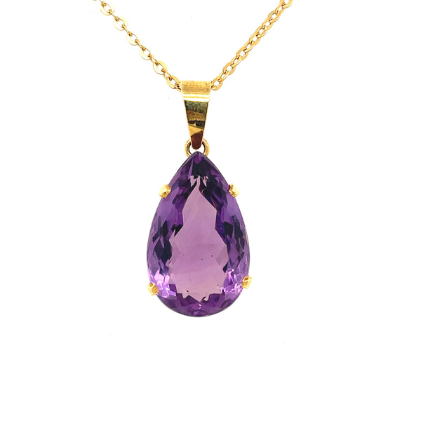 Estate 18K Yellow Gold Pear Amethyst Necklace