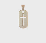 14KY Gold Dog Tag Cross Cut Out Pendant