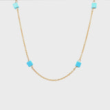 Estate 14K Yellow Gold Turquoise Cube Station Necklace – 17”