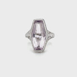 ESTATE 14k White Gold COFFIN-SHAPED AMETHYST RING