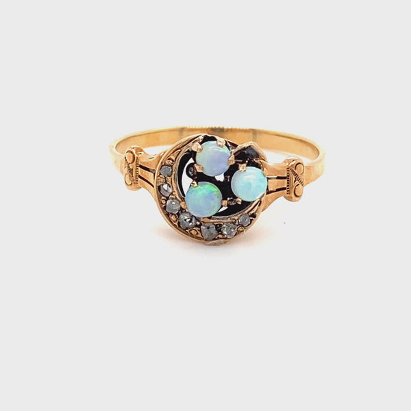 Estate 10k Yellow Gold Victorian Opal Crescent Ring