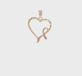 14K Two-tone Gold Heart Breast Cancer Ribbon Pendant