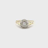 ESTATE 14K YELLOW GOLD FILIGREE RING WITH FLUSH SET .10TCW ROUND BRILLIANT DIAMOND