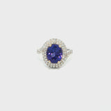 18k White Gold Oval Tanzanite and Diamond Double Halo Ring
