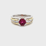 ESTATE 18K YELLOW GOLD & PLATINUM RING WITH RUBELLITE CENTER AND DIAMOND ACCENTS