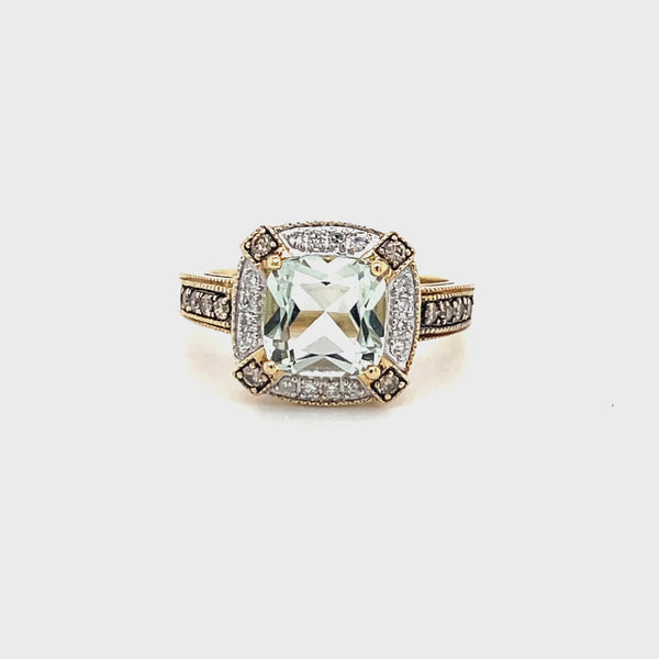 Estate Green Quartz Ring with Diamond Halo