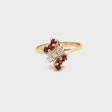 ESTATE 14K YELLOW GOLD BUTTERFLY RING FEATURING GARNETS AND DIAMONDS