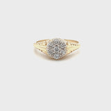 ESTATE 14K YELLOW GOLD FILIGREE RING WITH CLUSTER-STYLE DIAMOND CENTER