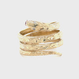 Estate 14K Yellow Gold Coiled Snake Ring with Synthetic Ruby & CZ Eyes