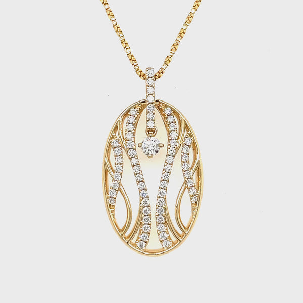 14K Yellow Gold Oval Diamond Necklace with Dangling Center