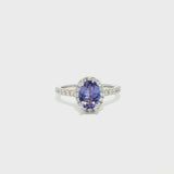 14k White Gold .96ct Oval Tanzanite and .42ctw Diamond Halo Ring