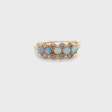 Estate 14K Yellow Gold Round Opal & Mine Cut Diamond Ring