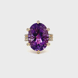 Estate 14k Yellow Gold Amethyst and Café Diamond Ring