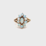 Estate 10K Yellow Gold Marquise Opal Halo Ring – 1ctw