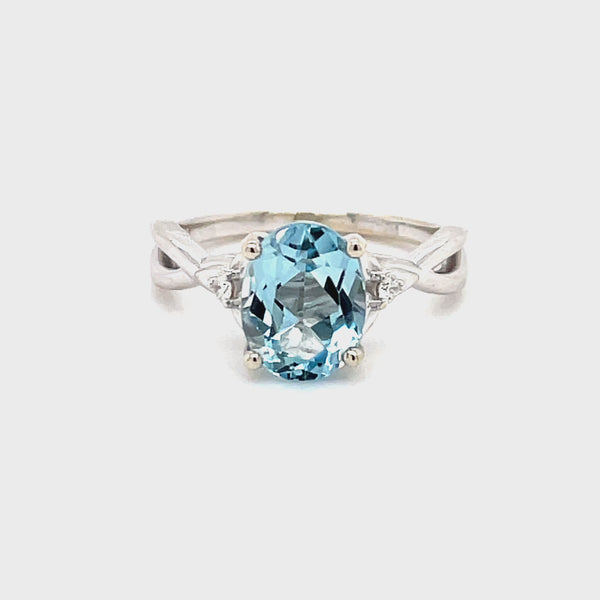 14kw Oval Aquamarine Celtic-Insipred Diamond Accented Ring