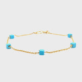 Estate 14K Yellow Gold Turquoise Cube Station Bracelet – 7”