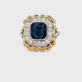 Estate Platinum & 18K Sapphire and Diamond Ring
