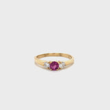 Estate 14k Yellow Gold Three-Stone Pink Sapphire and Diamond Ring