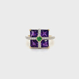 Estate 14K Yellow Gold Amethyst & Tsavorite Garnet Ring with Diamond Accents