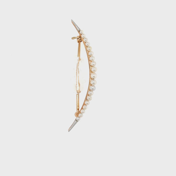 Estate 14K Yellow Gold Seed Pearl Crescent Moon Pin