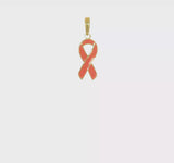 14KY Gold Breast Cancer Ribbon Pendnat w/ Pink Enameling