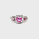 Estate 14K White Gold Radiant Cut Pink Sapphire Halo Ring