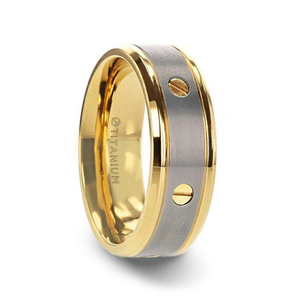 BOUNDLESS Gold Plated Titanium Band with Rotating Screw Design - 8mm