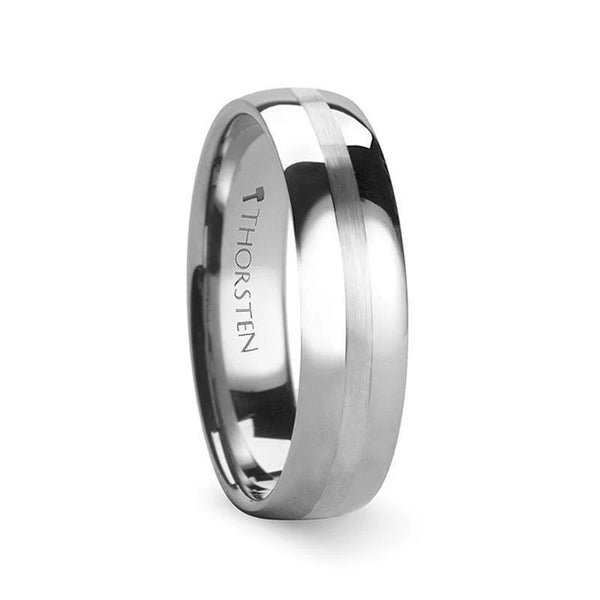 HERA  Domed Tungsten Band with Satin Stripe - 6mm