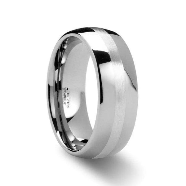 CASSIUS Silver Inlay Domed Tungsten Band